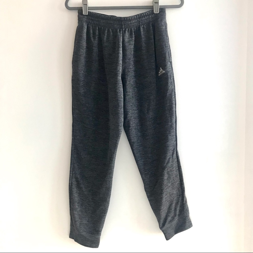 Adidas heathered grey warm jogger sweatpants with classic logo on front